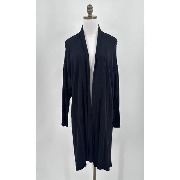 Kanajo Womens Black Cotton Open Long Cardigan Sweater One Size - Picture 1 of 5